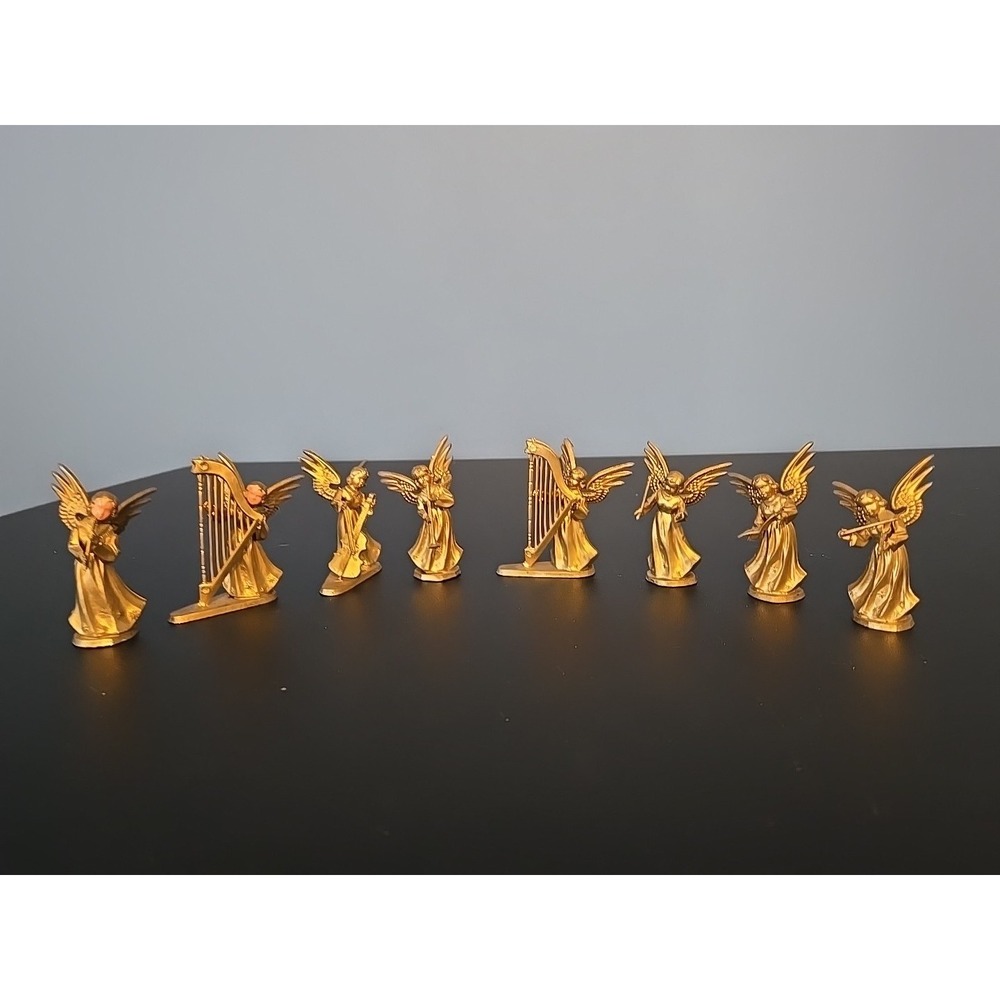 Vintage Christmas Gold Musicalβ 2.5" Angels Group Of 8 Made In Hong Kong